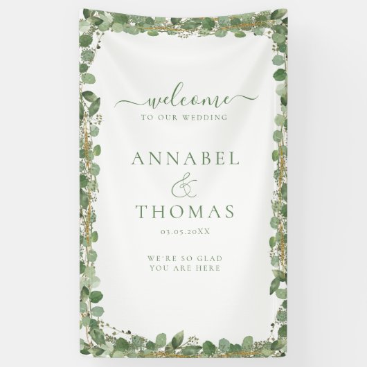 Groen "Welkom" bruiloft Spandoek (Verticaal)