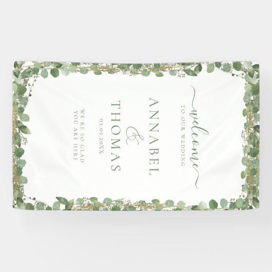 Groen "Welkom" bruiloft Spandoek (Horizontaal)