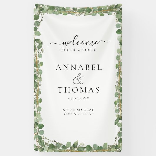 Groen "Welkom" bruiloft Spandoek (Verticaal)