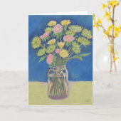 Groen Wenskaart Mums Kaart (Gele Bloem)