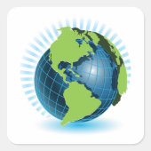 Groen Wereldbol Vierkante Sticker (Voorkant)