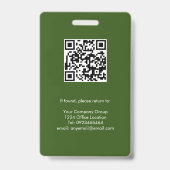 Groen, Werknemersfoto ID w/QR Code, Bedrijf Badge (Achterkant)