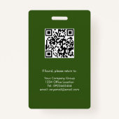 Groen, Werknemersfoto ID w/QR Code, Bedrijf Badge (Achterkant)