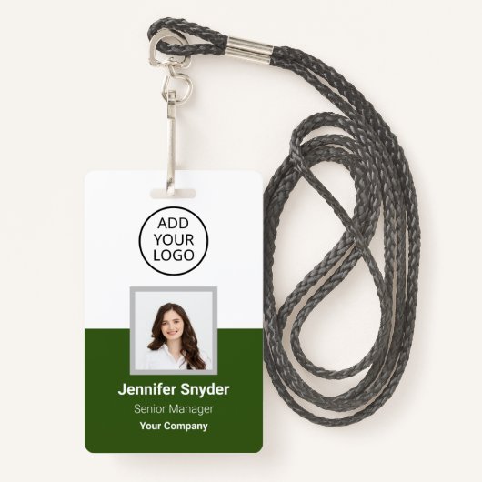 Groen, Werknemersfoto ID w/QR Code, Bedrijf Badge (Voorkant met draagriem)