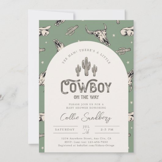 Groen Western Baby shower Uitnodiging (Voorkant)