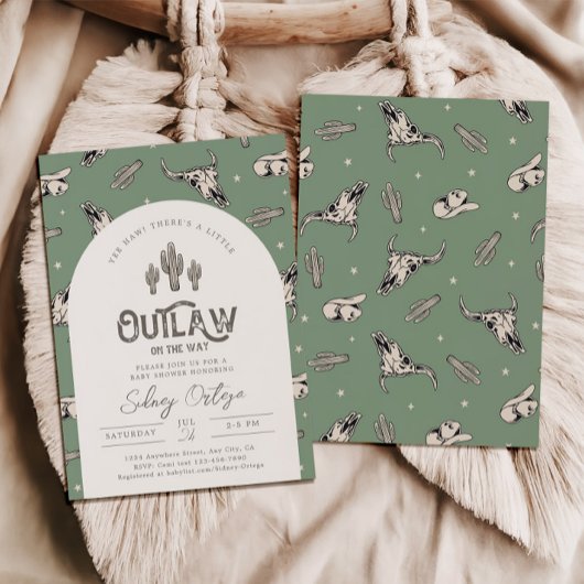 Groen Western Baby shower Uitnodiging