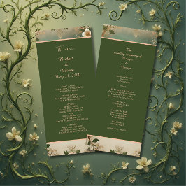 Groen Whimsical Middeleeuws Bos Wedding programma Programmakaart