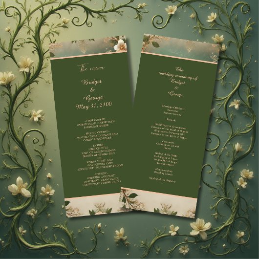 Groen Whimsical Middeleeuws Bos Wedding programma Programmakaart