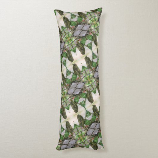 Groen / White Body Kussen w / Achtertuin Vogel (Achterkant (Verticaal))