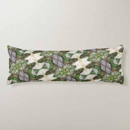 Groen / White Body Kussen w / Achtertuin Vogel (Voorkant)