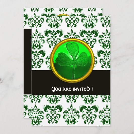 GROEN WHITE DAMASK MET SHAMROCK St Patrick Day Kaart (Voorkant / Achterkant)