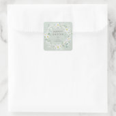 Groen + White Floral Wreate Easter Message Vierkante Sticker (Tas)