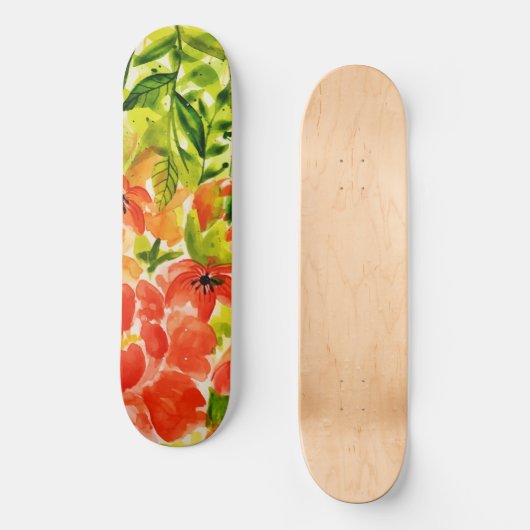 Groen Wildbloeiende koraalbloemen Waterverf Persoonlijk Skateboard (Voorkant)