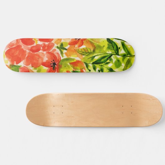 Groen Wildbloeiende koraalbloemen Waterverf Persoonlijk Skateboard (Horizontaal)