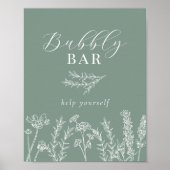 Groen Wildflower Bruiloftsborrel Bruisende Bar Bor Poster (Voorkant)