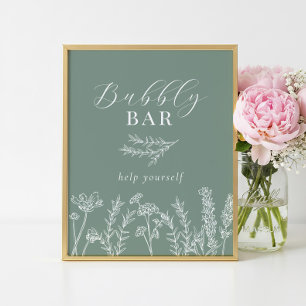 Groen Wildflower Bruiloftsborrel Bruisende Bar Bor Poster