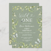 Groen Wildflower Wild ONE Butterfly Party Kaart (Voorkant / Achterkant)