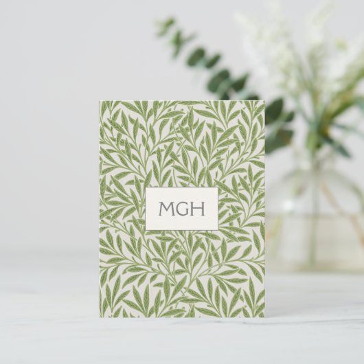  Groen Willow Leaves Monogram Briefkaart (Staand voorkant)