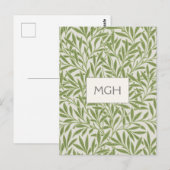 Groen Willow Leaves Monogram Briefkaart (Voorkant / Achterkant)
