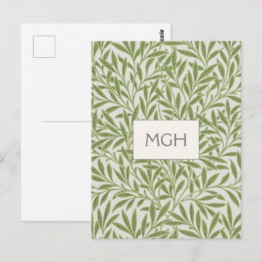 Groen Willow Leaves Monogram Briefkaart (Voorkant / Achterkant)