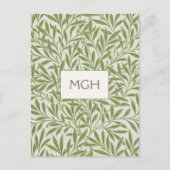 Groen Willow Leaves Monogram Briefkaart (Voorkant)