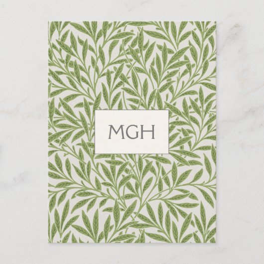 Groen Willow Leaves Monogram Briefkaart (Voorkant)
