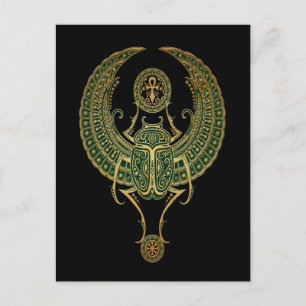 Groen Winged Egyptisch Scarab Beetle Black Briefkaart