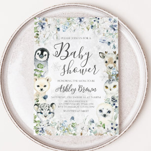 Groen Winter Arctische Dieren Baby shower Kaart