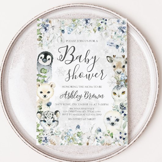 Groen Winter Arctische Dieren Baby shower Kaart