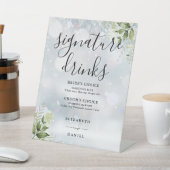 Groen Winter Bruiloft Handtekening Drinken Reclamebord Met Voetstuk (Insitu)