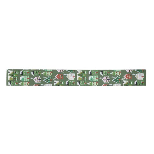 Groen winterhuis kerstsatin Ribbon Satijnen Lint