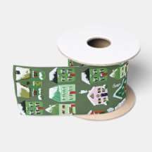 Groen winterhuis kerstsatin Ribbon