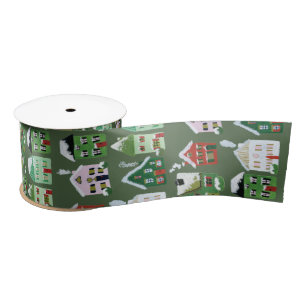 Groen winterhuis kerstsatin Ribbon Satijnen Lint