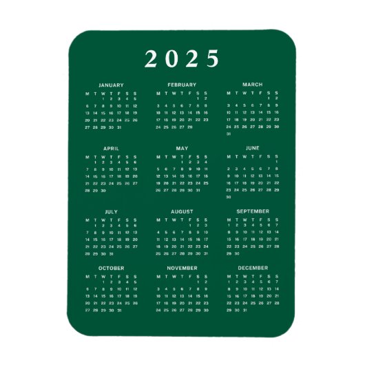 Groen Wit 2025 Maandkalender Magneet (Verticaal)