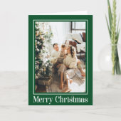 Groen Wit 2 foto Familie Vrolijk Kerstscript Feestdagen Kaart (Voorkant)