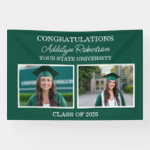 Groen Wit 2-Foto Klasse van 2025 Afstuderen Spandoek (Horizontaal)