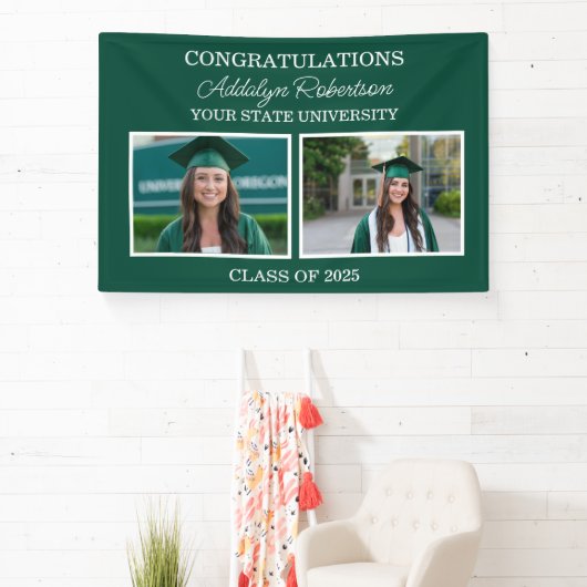 Groen Wit 2-Foto Klasse van 2025 Afstuderen Spandoek (Insitu)