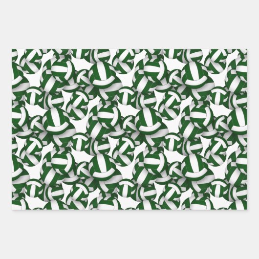 Groen Wit 3 PC Coördinerend Volleybal Inpakpapier Vel (Voorkant)