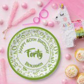 Groen/wit 40th Birthday Party Number Pattern Papieren Bordje (Feest)