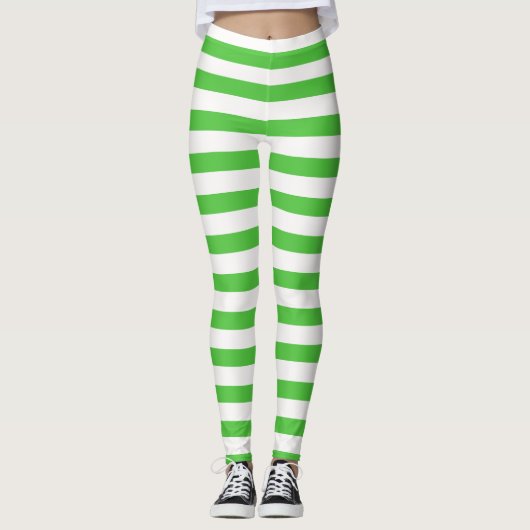 Groen & Wit Aardbeienkostuum Halloween Streep Leggings (Voorkant)