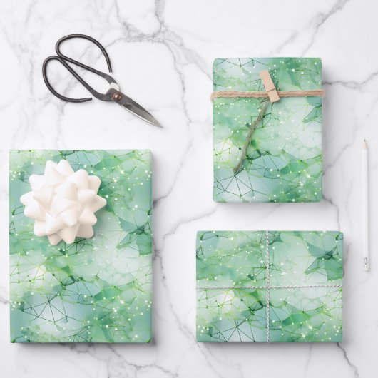 Groen & Wit Abstract Geometrisch Inpakpapier Vel (Voorkant)