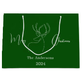 Groen wit abstract rendier moderne kerst groot cadeauzakje (Voorkant)