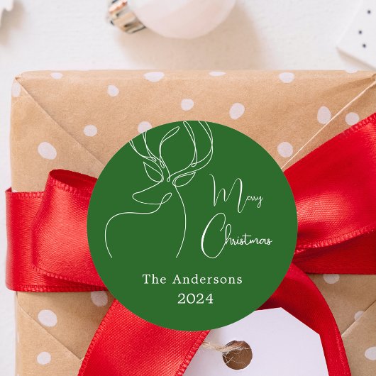 Groen wit abstract rendier moderne kerst ronde sticker