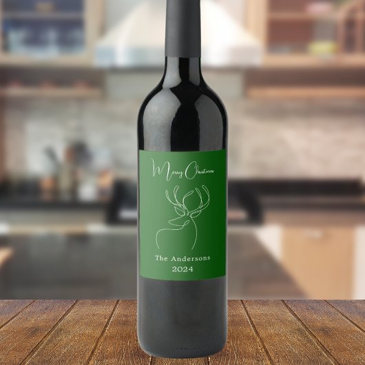 Groen wit abstract rendier moderne kerst wijn etiket