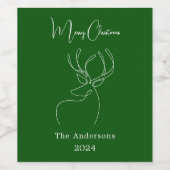 Groen wit abstract rendier moderne kerst wijn etiket (Enkel label)