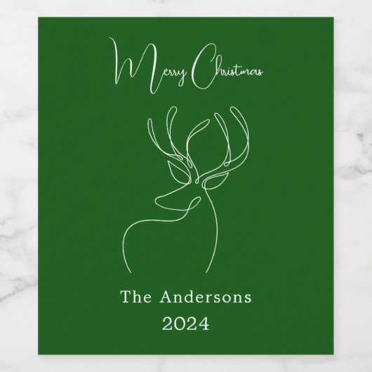 Groen wit abstract rendier moderne kerst wijn etiket (Enkel label)