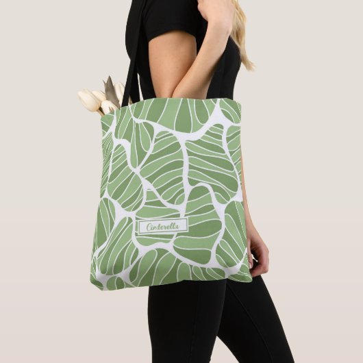 Groen & Wit Abstracte Vorm Tote Bag (Dichtbij)