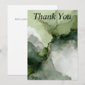 Groen & Wit Abstracte Waterverf Dank u kaart (Voorkant / Achterkant)