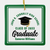 Groen Wit Afstuderen 2025 Gepersonaliseerde Kerst Keramisch Ornament (Voorkant)