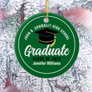 Groen Wit Afstuderen Custom Keepsake Christmas Keramisch Ornament